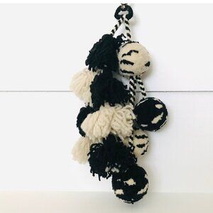 Giant Knit Keychain Puff Ball Key Fob Black & White Fun Never Lose Your Keys